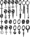 Men's punk gothic stainless steel earrings set in black finish with cross and skull charms - Black Stainless Steel Punk Pendant Set (36021)