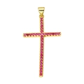 Golden cross pendant charm pavé set with vibrant pink cubic zirconia gemstones - Pendant 40 (Gold Pave Pink Stone Cross)