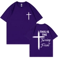 Deep purple cotton T-shirt featuring cross print and This is the Turning Point back text - Purple