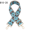 Detail of bohemian jacquard bag strap with blue floral pattern and gold metal hooks - B10-20/Gold