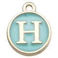 Light blue enamel round letter H charm with a golden metal border for DIY jewelry - Double-Sided Letter H / 1 Piece (12x14mm) / Green