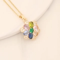 Detailed view of copper flower pendant with colorful cubic zirconia and a green center stone - Colorful Oval Flower Pendant (6# Flower)