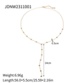 Golden stainless steel Y-shaped drop necklace with sparkling rhinestone charms - JDNW2311001-Adjustable Dots