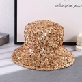 Elegant gold sequin bucket hat for women with shiny metallic texture and velvet lining - M (56-58cm) / Style 2 Gold Sequin