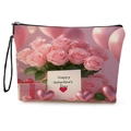 Pink Valentine's Day cosmetic bag with rose and heart patterns and black hand strap - Holiday Gift Box Rose Style With Wrist Strap (xy-050-2)