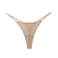 String minimaliste en soie glacée beige avec bretelles ultra-fines et taille basse sans couture - S / Chair