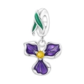 Purple iris flower charm with yellow gemstone and green leaves in 925 silver finish - Purple Iris