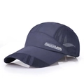 Navy blue breathable mesh baseball cap with sports lettering and curved brim - Adjustable / Navy Blue