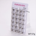 Set of 12 pairs of small silver stainless steel rectangle hoop earrings on display card - Medium (14x13.5mm) / Silver