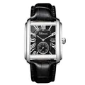 Quadratische silberne Quarzuhr mit schwarzem Zifferblatt und geprägtem Krokodillederband - Silbergehäuse Schwarz Zifferblatt Schwarz Armband