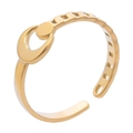 Fashionable golden crescent moon adjustable open ring with intricate hollow metal detailing - Gold