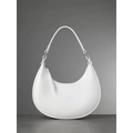 Minimalist white leather half-moon hobo bag with sleek curved design for women - White