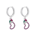 Dettaglio degli orecchini a calza di Natale con strass rossi, rosa e verdi vivaci - Calza di Natale Argento con Pietre Colorate