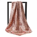 Pink leopard print satin square scarf with silky texture and animal pattern finish - Leopard Snow Bud