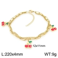 Double-layer gold titanium steel bracelet featuring vibrant red cherry charms for women - Double Layer Cherry Style (KJ4507-ZG)