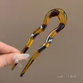 U-vormige haarspeld met barnsteen schildpadmotief, 13 cm lang voor chignons en haar - Geometrische stijl / Luipaardprint