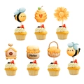 Set di 7 topper per cupcake ad acquerello a tema ape con vaso di miele e fiori - 7pcs Topper per Cupcake