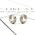 Sleek silver titanium steel hoop earrings with sparkling white cubic zirconia stones - Gold Square Zircon / Silver + White Rhinestone