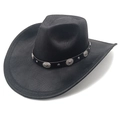 Macro detail of black western cowboy hat texture with studded leather band and rivets - M (56-58cm) / Striped Black