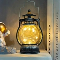 Retro Christmas lantern with warm yellow LED lights and a vintage black silver finish - Dreamy Bronze Silver (String Lights)