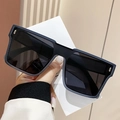 Classic black oversized square sunglasses with elegant silver metallic accents on frame - Matte Grey Frame Black Grey Lens