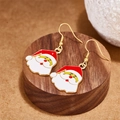 Festive Santa Claus enamel drop earrings with gold hooks and vibrant red finish - Big Beard Santa Claus Head Style (E00917G)