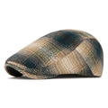 Casquette gavroche rétro à carreaux beige et café en laine à chevrons chaude - Réglable / Khaki avec boucle arrière
