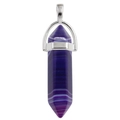Purple striped agate hexagonal prism pendant with silver metallic bail on white background - Purple Agate