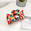 Large retro checkered hair claw clip with colorful resin mosaic pattern for long hair - Small 9CM / Colorful Checkerboard