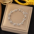 Collar de cadena con nudo minimalista en acero inoxidable pulido estilo urbano - SLE244 Pulsera De Cadena De Espinas Color Acero / Color Acero