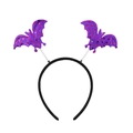 Detail of Halloween headband featuring purple sequin bats on silver springs with black frame - Purple Sequin Bat Style (WSJFG-1-8)