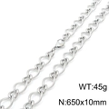Silver stainless steel twisted chain necklace, 10mm width, 650mm length, 45g weight - Necklace (65cm) / Steel