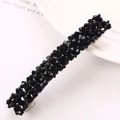 Elegant spring clip hairpins featuring black faceted crystals and silver alloy base - Black