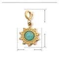 Detail view of gold stainless steel pendant with green natural stone and 20mm dimensions - YF182-2 Turquoise Round