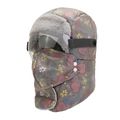 Winter-Uschanka mit Schutzbrille und Maske in Grau mit Cartoon-Print und Plüschfutter - Brillen-Stil / Grau