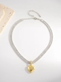 Collier cœur doré vintage français avec chaîne en zircon blanc carré pour femme - Argenté