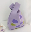Chic purple knitted handbag with large tulip floral pattern in a minimalist style - 20*35cm / Full Tulip Purple
