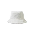 Thick faux rabbit fur bucket hat in pure white color for winter warmth and comfort - Adjustable / White
