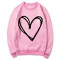 Felpa rosa a girocollo con stampa di cuore nero da donna, vista distesa - S / Rosa