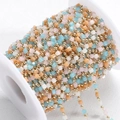 DIY bead chain with pastel square crystals on a white spool for jewelry making - Multicolor Pink KC Gold (Square Beads)