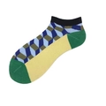 Calze basse in cotone con motivo geometrico blu e verde a blocchi per uomo e donna - 36-44 / Patchwork Geometrico Blu Verde Giallo