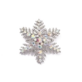 Elegant silver snowflake brooch with sparkling AB rhinestones for women holiday fashion - Silver/AB Zirconia