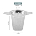 304 stainless steel tea strainer variant with detailed dimensions and 72g weight display - Tea Strainer with Saucer (YR2123-2)