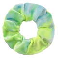 Tie-dye velvet hair scrunchie in neon green and light blue gradient pattern - Green