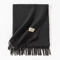 Solid charcoal grey knitted cashmere-feel scarf with elegant long tassels and logo label - 70*200cm / Heather Dark Grey
