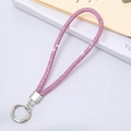 Pink rhinestone wrist strap with sparkling diamonds and silver metal ring for phone or keys - 6mm Rhinestone Spring Ring Charm - Pink (K3461)
