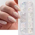Chameleon nail sequins set in 12-grid box showing aurora laser gradient effect - 12 Compartment Aurora Gradient Sequins (JDP)