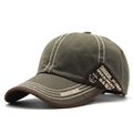 Vintage military style cotton baseball cap with anchor metal badge and side embroidery - 56-60cm / Army Green
