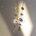 Golden sun catcher with moon star metal frames and sparkling crystal prisms hanging ornament - US 4