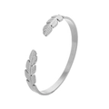 Silver adjustable titanium steel cuff bracelet featuring detailed feather end designs - Y641-2 Silver Feather Ends